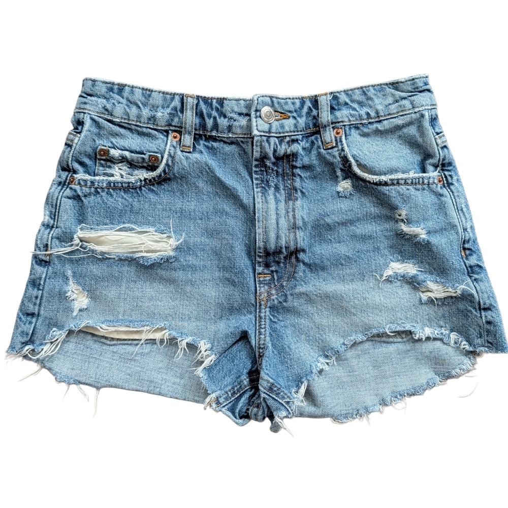 Zara Light Blue The HW Short Distressed Denim Jean Shorts Size 4